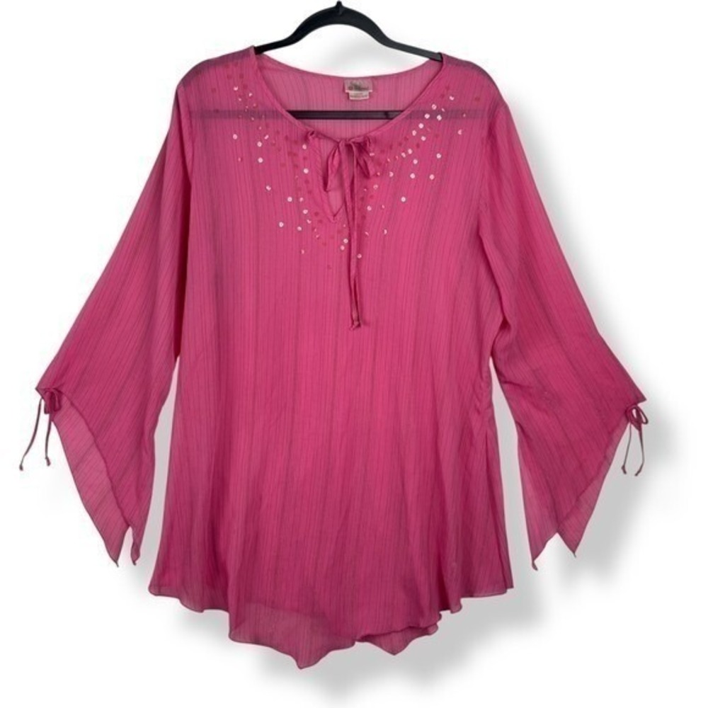 Vintage Y2K Enchanted Fairy Top Womens Size Large Pink Festival Sequins Flutter